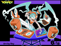 1girl absurdres aqua_hair crossover gen_4_pokemon hatsune_miku highres long_hair nintendo pokemon pokemon_(creature) project_voltage rhymewithray rotom rotom_(normal) rotom_(other) twintails very_long_hair vocaloid