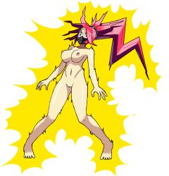 Rule 34 | 1girl, accident, accidental exposure, armpits, barefoot, black mask, breasts, capcom, cleft of venus, collarbone, completely nude, delinquent, electricity, electrocution, eyelashes, feet, female focus, full body, groin, highres, himezaki aoi, humiliation, justice gakuen, legs, long hair, mask, medium breasts, moero! justice gakuen, mouth mask, neck, nipples, nude, parted bangs, pigeon-toed, ponytail, purple eyes, pussy, red hair, shiny skin, sidelocks, spiked hair, thighs, tiptoes, toes, transparent background, very long hair, zappy pappy