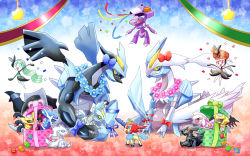 6+others artist_request black_kyurem chibi claws dialga dragon dragon_wings dual_persona fangs gen_3_pokemon gen_4_pokemon gen_5_pokemon genesect giratina giratina_(altered) giratina_(origin) happy horns keldeo kyurem latias latios legendary_pokemon meloetta meloetta_(aria) meloetta_(pirouette) multiple_others multiple_persona mythical_pokemon nintendo no_humans palkia pokemon pokemon_(creature) rayquaza reshiram sitting smile tail white_kyurem wings zekrom