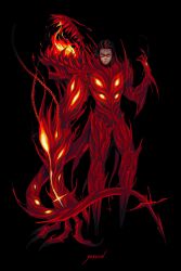 1boy absurdres black_hair body_horror breath_weapon breathing_fire chain claws darkon darkon_(adventurequest_worlds) darkon_(artist) dragonfable eldritch_abomination extra_mouth fire flesh highres male_focus monster multicolored_hair mutation red_eyes sharp_teeth solo teeth tentacles