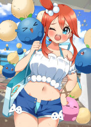 Rule 34 | absurdres, alternate color, breasts, carrot summer, gen 2 pokemon, highres, jumpluff, large breasts, official alternate costume, pokemon, pokemon masters ex, shiny pokemon, skyla (pokemon), skyla (summer 2025) (pokemon)