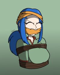 1girl absurdres breasts gagged headband highres lara_laramie nintendo pokemon pokemon_(anime) pokemon_(classic_anime) pokemon_ep033 ponytail shoulder_belt tied_up_(nonsexual)