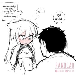 ... 1boy 1girl black_hair blush bra breasts couple english_text facial_hair full-face_blush goatee igarashi_futaba medium_hair navel panqlao pregnant senpai_ga_uzai_kouhai_no_hanashi shirt short_hair small_breasts spoken_ellipsis stubble takeda_harumi thick_eyebrows typo underwear