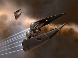 3d amarr_empire_(eve_online) brown_background brown_theme cloud combat_ship_(eve_online) commentary dust emblem eve_online fleet flying frigate_(eve_online) glowing imperial_navy_(eve_online) imperial_navy_slicer_(eve_online) military_vehicle navy_faction_(eve_online) nebula no_humans original outdoors realistic salvo_(willem_van_biljon) science_fiction space spacecraft star_(sky) thrusters vehicle_focus