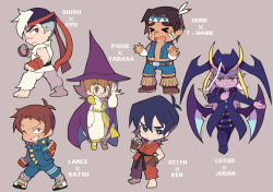 Rule 34 | &gt; &lt;, 5boys, bandana, black hair, blue eyes, brown eyes, brown hair, capcom, character name, chibi, clenched hands, colored sclera, colored skin, cosplay, dark-skinned male, dark skin, dougi, glasses, grey eyes, grin, hat, hunk (voltron), ichimonji batsu, ichimonji batsu (cosplay), jedah dohma, jedah dohma (cosplay), keith (voltron), ken masters, ken masters (cosplay), lance (voltron), lotor (voltron), miyata (lhr), multiple boys, one eye closed, pidge gunderson, purple eyes, purple skin, ryu (street fighter), ryu (street fighter) (cosplay), scar, smile, street fighter, tabasa, tabasa (cosplay), takashi shirogane, thunder hawk, thunder hawk (cosplay), darkstalkers, voltron: legendary defender, voltron (series), white hair, wings, witch hat, yellow sclera