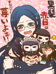 3boys 3girls :&lt; aqua_eyes armband arms_on_head black-framed_eyewear black_eyes black_hair black_jacket black_necktie blazer blue_hair bow brown_jacket brown_pants brown_suit bug butterfly buttons celestia_ludenberg chibi collared_jacket collared_shirt commentary_request cross-laced_clothes cross-laced_sleeves danganronpa:_trigger_happy_havoc danganronpa_(series) danganronpa_2:_goodbye_despair danganronpa_v3:_killing_harmony drill_hair expressionless eyelashes floral_background formal_clothes frilled_hairband frilled_sleeves frills frown furrowed_brow glasses gokuhara_gonta green_hair green_necktie hair_between_eyes hair_bow hair_ornament hairband hairclip hand_on_own_chin harukawa_maki holding_chibi hug infinity_symbol insect bug_cage ishimaru_kiyotaka jacket kamukura_izuru lapels layered_sleeves light_blush lolita_hairband long_hair long_sleeves mole mole_under_eye multiple_boys multiple_girls necktie notched_lapels pale_skin pants pink_background planet_earrings pointing pointing_at_viewer reaching red_armband red_shirt round_eyewear shirogane_tsumugi shirt short_hair simple_background sleeve_bow solid_oval_eyes sparkle spiked_hair suit thick_eyebrows translation_request twin_drills twintails upper_body very_long_hair white_bow white_hairband white_jacket white_shirt yellow_butterfly yumaru_(marumarumaru)