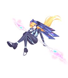 Rule 34 | 1girl, absurdres, aizeis, alternate costume, alternate hairstyle, beam weapon, blonde hair, blue eyes, bodystocking, boots, breasts, ciel (mega man), commission, commissioner upload, crossed legs, energy blade, eyelashes, full body, gloves, glowing, glowing lines, glowing markings, helmet, highres, holding, holding polearm, holding weapon, incoming attack, long hair, looking at viewer, mechanical ears, mega man (series), mega man zero (series), mega man zx, model l (mega man), no armor, non-web source, petite, polearm, ponytail, small breasts, sword, thigh boots, transparent background, weapon