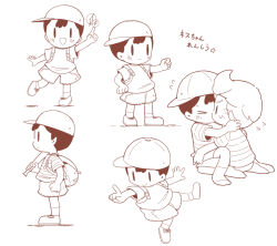 bad_tag black_hair child hat kiss legs lucas_(mother_3) mother_(series) mother_2 mother_3 ness_(mother_2) nintendo ohana_sunflower pants shirt shorts shota smile socks super_smash_bros.