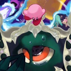 big-rig_mouth commentary_request crying crying_with_eyes_open demon_horns elfilin eye_reflection fecto_elfilis horns kirby kirby&#039;s_return_to_dream_land kirby&#039;s_return_to_dream_land_deluxe kirby_(series) kirby_and_the_forgotten_land kirby_star_allies magolor magolor_soul master_crown mouthful_mode nintendo no_humans one-eyed planet planet_popstar portal_(object) possessed red_eyes reflection shoyu_nimono space spoilers tears void_termina void_termina_(final_core)
