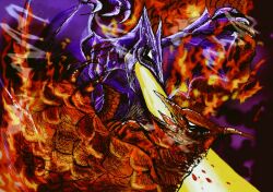 beak bleeding blood breath_weapon clawed_wings claws crossover elemental_(creature) fire fire_elemental gamera_(series) gamera_3:_revenge_of_iris giant giant_monster glowing glowing_eyes godzilla:_king_of_the_monsters godzilla_(series) gyaos horns hyper_gyaos injury kaiju laser legendary_pictures monster monsterverse mouth_beam no_humans no_pupils pteranodon pterosaur rodan sharp_teeth smoke steam supersonic_scalpel teeth toho tongue wabisabiyki white_eyes wings yellow_laser