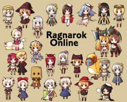 4boys 6+girls :3 alchemist_(ragnarok_online) amistr_(ragnarok_online) animal animal_ears animal_on_head animal_print arch_bishop_(ragnarok_online) argyle_clothes argyle_dress arm_blade armor armored_boots axe bag_on_head bikini bikini_top_only bird black-framed_eyewear black_bikini black_bodysuit black_cape black_cat black_coat black_dress black_eyes black_gloves black_hair black_hairband black_hat black_pants black_thighhighs black_wings blonde_hair blue_cape blue_dress blue_eyes blue_hair blush bodysuit book boots bow breasts brown_background brown_cape brown_capelet brown_coat brown_dress brown_eyes brown_hair brown_hat brown_shirt brown_shorts brown_skirt brown_sleeves brown_socks cape capelet cat cat_boy cat_ears cat_girl cat_on_head chibi chibi_only cleavage closed_mouth coat commentary_request copyright_name cropped_jacket crosier cross cross-laced_clothes cross-laced_top crown detached_sleeves deviruchi_hat dress elbow_gloves expressionless eye_print fingerless_gloves fishnet_pantyhose fishnets flower full_body fur-trimmed_capelet fur-trimmed_coat fur-trimmed_shorts fur-trimmed_sleeves fur_collar fur_trim gauntlets glasses gloves gold_trim green_eyes grey_gloves grey_hair grey_jumpsuit grey_skirt guillotine_cross_(ragnarok_online) gypsy_(ragnarok_online) hair_bow hair_flower hair_ornament hairband harem_pants hat head_wings headdress high_wizard_(ragnarok_online) highres holding holding_axe holding_book holding_mace holding_weapon hunter_(ragnarok_online) jacket juliet_sleeves jumpsuit jumpsuit_around_waist knight_(ragnarok_online) leopard_print lif_(ragnarok_online) long_hair long_sleeves looking_at_viewer mace mechanic_(ragnarok_online) medium_breasts midriff miniskirt multicolored_coat multiple_boys multiple_girls navel on_head open_clothes open_coat open_mouth pants pantyhose pauldrons peco_peco pointy_ears priest_(ragnarok_online) print_hat puffy_sleeves purple_bow purple_crown purple_dress purple_eyes purple_hat ragnarok_online red_armor red_boots red_bow red_capelet red_coat red_dress red_eyes red_flower red_hair red_hat red_sleeves reins ren_(totoki) rimless_eyewear rogue_(ragnarok_online) sailor_hat shadow_chaser_(ragnarok_online) sheep shirt shoes short_hair short_shorts short_sleeves shorts shorts_under_skirt shoulder_armor shrug_(clothing) sitting skirt skull sleeveless sleeveless_dress sleeveless_shirt smile smoking socks sorcerer_(ragnarok_online) stalker_(ragnarok_online) standing standing_on_one_leg super_novice_(ragnarok_online) swimsuit sword swordsman_(ragnarok_online) thighhighs top_hat two-tone_coat two-tone_dress vambraces visor_(armor) weapon white_dress white_hat white_jacket white_jumpsuit white_pants white_shirt white_shoes white_shorts white_sleeves white_thighhighs wings witch_hat yellow_armor yellow_bow yellow_eyes