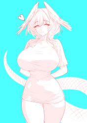 Rule 34 | 1girl, absurdres, arknights, breasts, cassava sketch, closed mouth, cowboy shot, fang, feathered wings, hair between eyes, head wings, heart, highres, ho&#039;olheyak (arknights), large breasts, long tail, looking at viewer, monochrome, shirt, sidelocks, sketch, skin fang, smile, snake tail, solo, tail, tight clothes, wings
