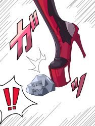 ! !! 1girl baobhan_sith_(fate) baobhan_sith_(first_ascension)_(fate) fate/grand_order fate_(series) feet_only high_heels highres niwaikanai platform_heels rock solo translation_request tripping white_background