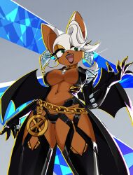 1girl animal_ears animal_nose ban1-ban1 bat_ears bat_girl bat_wings breasts center_opening chain_belt cosplay diamond_earrings earrings emma_frost emma_frost_(cosplay) emma_frost_(x-revolution) furry furry_female highres jewelry large_breasts marvel marvel_rivals rouge_the_bat solo sonic_(series) thighhighs white_hair wings x-men