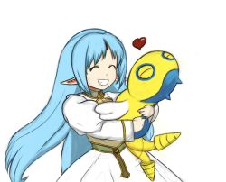 1girl alice_soft aqua_hair blue_hair child closed_eyes creatures_(company) crossover drawfag dress dunsparce elf forehead_jewel game_freak gen_2_pokemon grin happy heart hug kalar_(race) long_hair nintendo pointy_ears pokemon pokemon_(creature) rance_(series) rance_quest reset_kalar simple_background smile tail tail_wagging telr_(artist) white_background wings