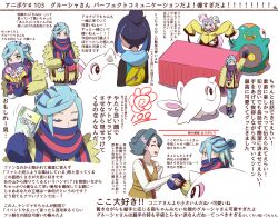 Rule 34 | 1boy, 2girls, bellibolt, blue mittens, bow-shaped hair, cetoddle, character hair ornament, character print, closed eyes, commentary request, grey shirt, grusha (pokemon), hair ornament, hanamaru, handshake, holding, holding paddle, hood, hood down, hooded vest, hoodie, iono (pokemon), jacket, liko (pokemon), min (myna8247), mittens, multiple girls, multiple views, nintendo, onia (pokemon), paddle, pink hair, pokemon, pokemon (anime), pokemon (creature), pokemon horizons, scarf, scarf over mouth, shirt, sleeveless, sleeveless shirt, striped clothes, striped scarf, translation request, vest, yellow bag, yellow jacket