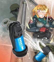 1boy 1girl against_door airsoft airsoft_grenade airsoft_gun airsoft_innovations airsoft_innovations_cyclone_grenade airsoft_innovations_cyclone_impact_grenade airsoft_pellets airsoft_review_illustrated baseball_cap belt blonde_hair camouflage camouflage_pants clenched_teeth commentary cyclone_grenade cyclone_impact_grenade didloaded digital_camouflage door explosive finger_to_cheek glock gloves goggles grenade grenade_pin gun hand_grenade handgun hat holding holding_gun holding_weapon impact_grenade less-than-lethal_weapon load_bearing_vest military_combat_uniform military_uniform one_eye_closed original pants pellets pistol red_eyes scarf short_hair sidearm sidelocks sketch solo_focus tactical_clothes teeth throwing toy toy_grenade toy_gun training trigger_discipline utility_belt wall weapon weapon_focus