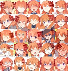 &gt;:o &gt;_&lt; 10s 1girl :o bad_id bad_twitter_id blush chart closed_eyes collage gekkan_shoujo_nozaki-kun gen_1_pokemon hair_ribbon mery_(yangmalgage) multiple_expressions nintendo orange_hair paras pokemon pokemon_(creature) purple_eyes ribbon sakura_chiyo school_uniform shaded_face simple_background solid_circle_eyes sweat sweatdrop sweater_vest unamused v-shaped_eyebrows