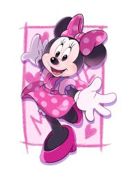 Rule 34 | 1girl, animal ears, bow, bumble tmnt, company connection, dress, gloves, hair bow, highres, looking at viewer, mickey mouse &amp; friends, minnie mouse, mouse ears, mouse girl, open mouth, polka dot, polka dot bow, polka dot dress, smile, white gloves