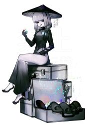 Rule 34 | 1girl, absurdres, albino (a1b1n0623), alternate costume, ao dai, black eyes, black hair, blunt bangs, braid, braided twintails, eyeshadow, fate/grand order, fate (series), ghost hands, giant hand, gloves, gradient hair, hat, highres, long skirt, long sleeves, looking at viewer, makeup, medium hair, multicolored hair, red eyeshadow, rice hat, saint quartz (fate), sen no rikyu (celebratory attire) (fate), sen no rikyu (fate), skirt, smile, solo, straw hat, white hair