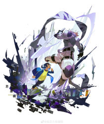 Rule 34 | 2boys, absurdres, black eyes, black hat, black pants, blue jacket, brown hair, character request, di yingli bu anmian zhen, digimon, digimon frontier, full body, hat, highres, holding, holding sword, holding weapon, jacket, long hair, long sleeves, looking ahead, male focus, minamoto kouji, multiple boys, pants, ponytail, sample watermark, scarf, shirt, shoes, simple background, sneakers, sword, watermark, weapon, white background, white shoes, yellow shirt