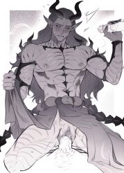 1cuntboy 3boys abs afk_(series) afk_journey bara black_markings blush body_markings clitoris clothes_lift colored_sclera cowgirl_position cuntboy cuntboy_focus demon demon_boy demon_horns fingernails flying_sweatdrops greyscale handjob horns large_pectorals legs_apart long_hair looking_at_viewer lower_teeth_only male_focus male_pubic_hair monochrome multiple_boys multiple_ponytails muscular muscular_male nipples parted_lips pectorals phraesto_(afk) pointy_ears ponytail pov pov_crotch precum pubic_hair pussy pussy_juice saliva saliva_trail scorpion_tail sex sharp_fingernails sitting skirt skirt_lift solo_focus straddling sweat tail teeth vaginal yaoi