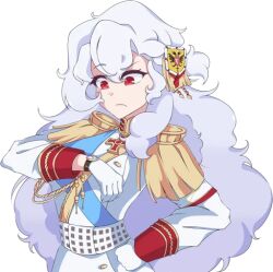 1girl aiguillette alpha_(alpha_1918) armband blue_sash buttons collar cross cross_pendant epaulettes findoworld fluffy fluffy_hair gloves gold_buttons gold_trim hair_ornament hand_on_own_hip lips long_hair looking_at_viewer looking_at_watch military military_uniform non-web_source original red_eyes red_sleeve_cuffs russian_empire sash sleeve_cuffs solo sticker transparent transparent_background very_long_hair watch white_gloves white_hair wristwatch