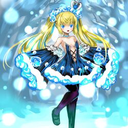 1girl blonde_hair blue_dress blue_eyes crown_hair_ornament dress yomitim