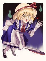 Rule 34 | 1girl, :d, apron, back bow, black footwear, blonde hair, blue dress, bow, commentary request, dress, elbow gloves, flat chest, floating hair, frilled gloves, frills, full body, gloves, happy, hat, hat ribbon, highres, holding, holding sign, kana anaberal, mary janes, medium hair, open mouth, pantyhose, puffy short sleeves, puffy sleeves, red ribbon, ribbon, road sign, shoes, short sleeves, sign, smile, sun hat, touhou, touhou (pc-98), turtle-kun, waist apron, waist bow, white apron, white gloves, white hat, white pantyhose, yellow eyes