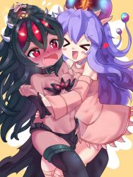 2girls belly blush breasts c&#039;thun closed_eyes hearthstone highres hug loli monster_girl multiple_girls n&#039;zoth open_mouth selgadis small_breasts warcraft world_of_warcraft wow