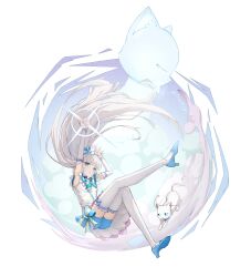 Rule 34 | 1girl, absurdres, ayesha618, bike shorts under skirt, blue choker, blue crown, blue eyes, blue hairband, blue shoes, bow, brooch, cat, choker, crown, crown earrings, cure nyammy, dress, dual persona, earrings, frilled arm warmers, full body, hair bow, hairband, heart, heart brooch, high heels, highres, jewelry, long hair, looking at viewer, magical girl, mini crown, nekoyashiki yuki, off shoulder, precure, shoes, smile, thighhighs, white arm warmers, white dress, white hair, white thighhighs, wonderful precure!