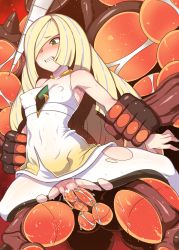 1girl armpits buzzwole cheating_(relationship) clothed_female_nude_male clothed_sex covered_erect_nipples denki_showgun dress gen_7_pokemon highres interspecies legendary_pokemon long_hair lusamine_(pokemon) mature_female monster nintendo nude penis pokemon pokemon_(creature) pokemon_sm pokephilia pussy sex short_dress spread_legs sweat torn_clothes ultra_beast vaginal
