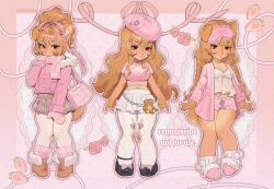 1girl animal_ears animal_print bag bear_charm bear_print belt_charm beret big_hair black_shoes blonde_hair blunt_bangs boots bow breasts brown_boots brown_eyes brown_fur brown_skirt camisole cardigan chain_belt charm_(object) cleavage coat commentary commission crop_top dog_ears dog_girl dog_tail english_commentary fashion flower food fruit fur-trimmed_boots fur-trimmed_coat fur_trim furry furry_female hair_ornament hair_ribbon hairclip handbag hat hat_bow highres himekaji lace_pantyhose long_hair long_sleeves looking_at_viewer mask mask_on_head midriff_peek mittens multiple_views navel noisykoala open_cardigan open_clothes original pajamas pantyhose pink_bag pink_bow pink_cardigan pink_coat pink_hat pink_mittens pink_ribbon pink_scarf pink_shirt pink_shorts pink_slippers pink_socks pleated_skirt pom_pom_(clothes) print_shirt ribbon rose scarf shirt shoes shorts skirt sleep_mask slippers socks strawberry striped_clothes striped_shorts stuffed_animal stuffed_toy tail teddy_bear updo vertical-striped_clothes vertical-striped_shorts very_long_hair wavy_hair white_camisole white_pantyhose white_skirt white_socks