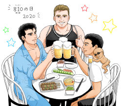 Rule 34 | 4boys, abe takakazu, alcohol, beer, billy herrington, black hair, blonde hair, food, hentai kuso oyaji, kuso miso technique, manatsu no yo no inmu, multiple boys, yakitori
