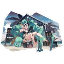 arina_(resonance_solstice) bikini bottle grey_hair headband highres mole mole_under_mouth multi-strapped_bikini_top official_art red_eyes resonance_solstice swimsuit third-party_source wine_bottle