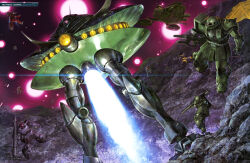 absurdres artist_request asteroid battle bazooka_(gundam) beam_cannon big_zam cable directed-energy_weapon energy energy_beam energy_cannon energy_weapon explosion fake_screenshot glowing gun guncannon gundam gundam_perfect_file highres laser laser_cannon laser_weapon lens_flare machine_gun mecha mecha_focus mobile_armor mobile_suit mobile_suit_gundam musai no_humans official_art one-eyed painting_(medium) radio_antenna realistic rick_dom robot rock scan shield space spacecraft thrusters traditional_media translation_request weapon zaku_ii