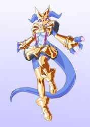 1girl absurdres armor digimon digimon_(creature) female_focus furry furry_female gerusyu highres looking_at_viewer magnamon oridigi original red_eyes solo tail