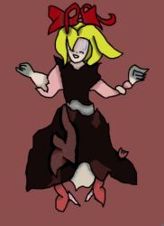 1girl black_dress blonde_hair bow dress embodiment_of_scarlet_devil high_heels non-web_source pink_sleeves red_bow red_shoes shoes sweat sweatdrop touhou unused_character unused_stage_1_midboss white_undershirt