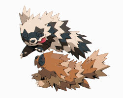 Rule 34 | animal focus, bluekomadori, claws, closed eyes, closed mouth, facing another, full body, galarian form, galarian zigzagoon, gen 3 pokemon, gen 8 pokemon, nintendo, no humans, open mouth, pokemon, pokemon (creature), regional and normal, running, simple background, tongue, tongue out, white background, zigzagoon