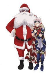 1990s_(style) armor beard cape ceodore_harvey christmas cid_pollendina facial_hair final_fantasy final_fantasy_iv final_fantasy_iv:_the_after_years goggles hat male_focus rika_(artist) santa_costume santa_hat short_hair v white_hair