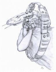 Rule 34 | 1girl, artist request, combat ship (eve online), commentary, cruiser (eve online), dot nose, dress, droneboat (eve online), emblem, eve online, exploration ship (eve online), feet out of frame, from side, gallente federation (eve online), glowing, glowing eyes, graphite (medium), greyscale, long dress, machinery, mecha musume, monochrome, personification, pirate faction (eve online), science fiction, servant sisters of eve, simple background, solo, stratios (eve online), third-party source, traditional media, turret, very long sleeves, white background