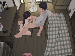 1boy 1girl alarm_clock black_hair book bottomless brother_and_sister cable censored chair chest_of_drawers clock closet desk desk_lamp electric_fan electrical_outlet fellatio hetero highres incest indoors lamp loli long_hair low_twintails mosaic_censoring motion_lines oral original panties pepper0 short_hair shouji siblings sitting sliding_doors twintails underwear unworn_panties wooden_chair wooden_desk wooden_floor