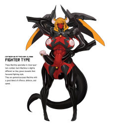 1girl abs absurdres arm_behind_head black_sclera black_thighhighs body_modification breasts censored cleavage clothing_cutout colored_sclera colored_skin corruption cyborg english_text full_body futanari hand_on_own_hip heart_cutout high_heels highres horns large_breasts large_penis large_testicles mechanization medium_hair mosaic_censoring navel nipples original penis platinum1945 red_skin robot robot_ears tail testicles thighhighs third_eye_on_chest white_background yellow_eyes