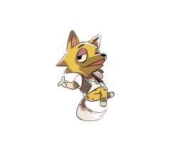 1boy animal_crossing black_eyes black_vest crew_neck crossed_legs dog_tags finger_gun furry furry_male jitome kyle_(animal_crossing) looking_to_the_side male_focus negative_space nintendo one_eye_closed open_mouth shirt short_sleeves sideways_glance simple_background solo spotted_fur ssalbulre vest white_background white_shirt