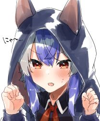 Rule 34 | 1girl, animal hood, blue hair, cat day, cat hood, curiosities of lotus asia, gunsou1350, highres, hood, looking at viewer, multicolored hair, red eyes, solo, tokiko (touhou), touhou, two-tone hair, white hair