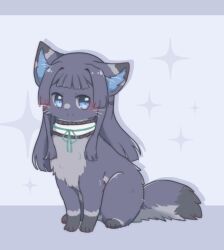 animal animal_ear_fluff animal_focus animalization black_fur black_hair blue_eyes blush cat closed_mouth full_body haneko0216 idolmaster idolmaster_million_live! long_hair mogami_shizuka no_humans sitting smile