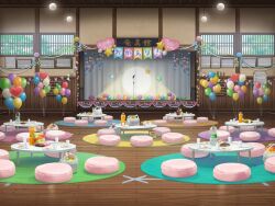 artist_request bag bag_of_chips balloon blue_sky carpet ceiling_light chips_(food) cup day disposable_cup dojo drum food game_cg groceries grocery_bag halo heart heart_halo indoors instrument magia_record:_mahou_shoujo_madoka_magica_gaiden mahou_shoujo_madoka_magica microphone microphone_stand no_humans official_art paper_plate party plate potato_chips reflective_floor shopping_bag shouji sign sky sliding_doors soda soda_bottle stage star_(symbol) stool streamers table taiko_drum tape tree window wooden_floor