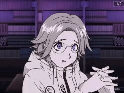 1boy animated animated_gif aotsuki_eito eyebrows fingernails glasses long_sleeves looking_to_the_side looking_up male_focus parody parody_request purple_eyes the_hundred_line_-last_defense_academy- white_hair
