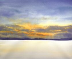 2others distant highres hill horizon mouen_tw multiple_others original painting_(medium) sunrise traditional_media watercolor_(medium)