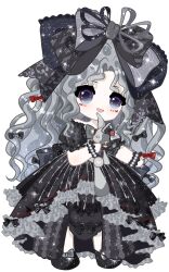 Rule 34 | 1girl, absurdres, argyle bow, back bow, bead bracelet, beads, black bow, black dress, black ribbon, black shoes, black wrist cuffs, bow, bowtie, bracelet, creature, crimson rhapsody (infinity nikki), deformed, dress, esseling (infinity nikki), eyelashes, facepaint, felispirit sack (infinity nikki), footwear bow, frilled bow, frilled dress, frilled sleeves, frilled wrist cuffs, frills, full body, gown, grey bow, grey bowtie, grey hair, grey ribbon, hair bow, hair ribbon, happy, highres, hime lolita, holding, holding creature, infinity nikki, jewelry, large bow, light blush, light particles, lolita fashion, long dress, long hair, looking ahead, multiple hair bows, nikki (series), off-shoulder dress, off shoulder, official alternate color, open mouth, parted bangs, puffy short sleeves, puffy sleeves, purple eyes, red bow, ribbon, shoes, short sleeves, simple background, smile, solo, sparkle, standing, striped clothes, striped dress, tareme, two-tone bow, two-tone ribbon, vertical-striped clothes, vertical-striped dress, very long hair, wavy hair, white background, wrist cuffs, zhizhizhizhizhizong